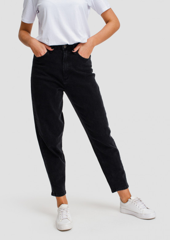 Dark grey high-waisted jeans with arrow