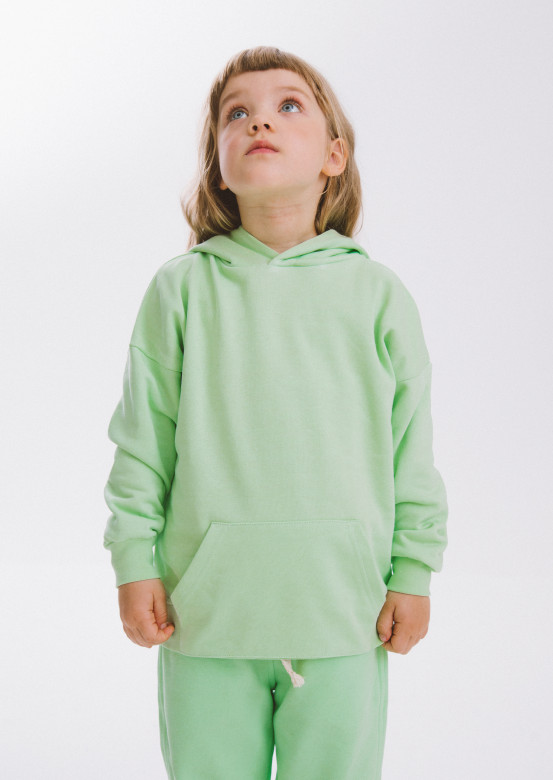 Light green colour kids three-thread hoodie