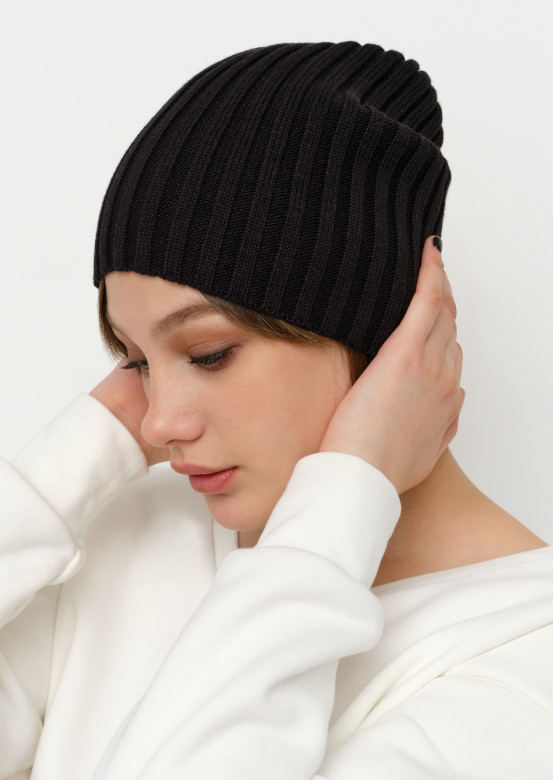 Black colour knitted hat