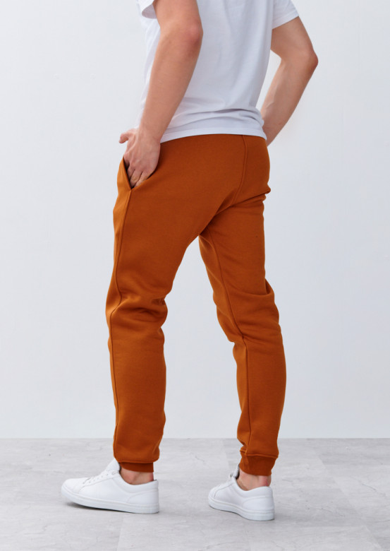 Men leather brown colour basic footer trousers