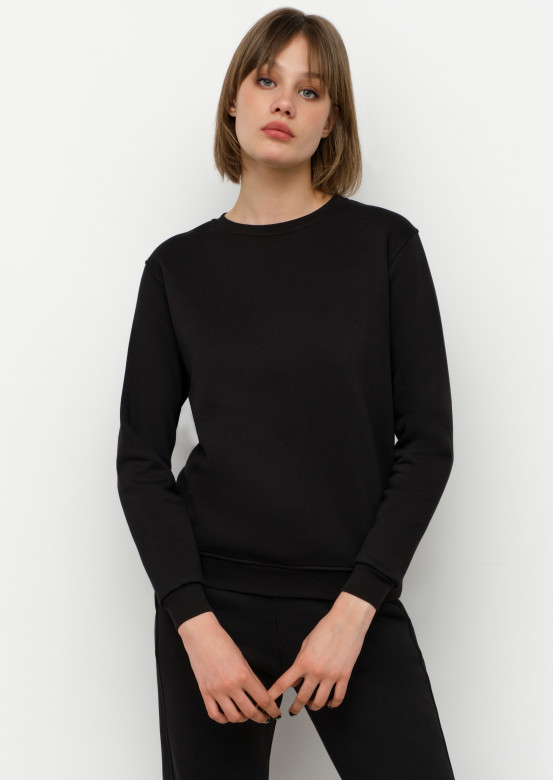 Black color basic women footer sweatshirt
