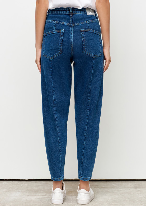 Dark blue high-waisted jeans with arrow