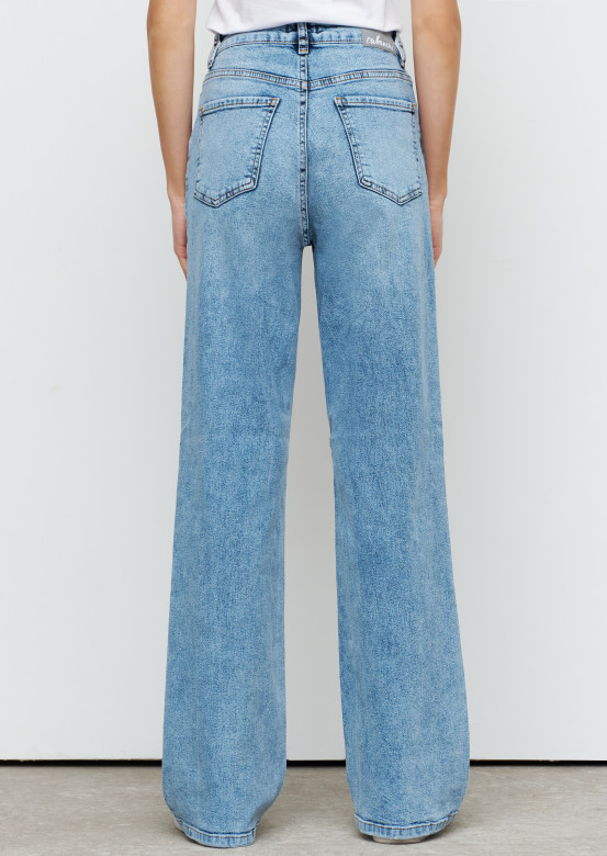 Dark blue colour high-waisted wide jeans 