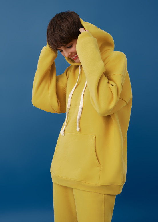 Oil Yellow colour footer hoodie 