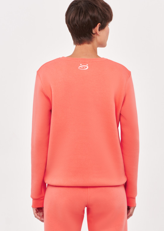 Living Coral colour women basic footer sweatshirt 