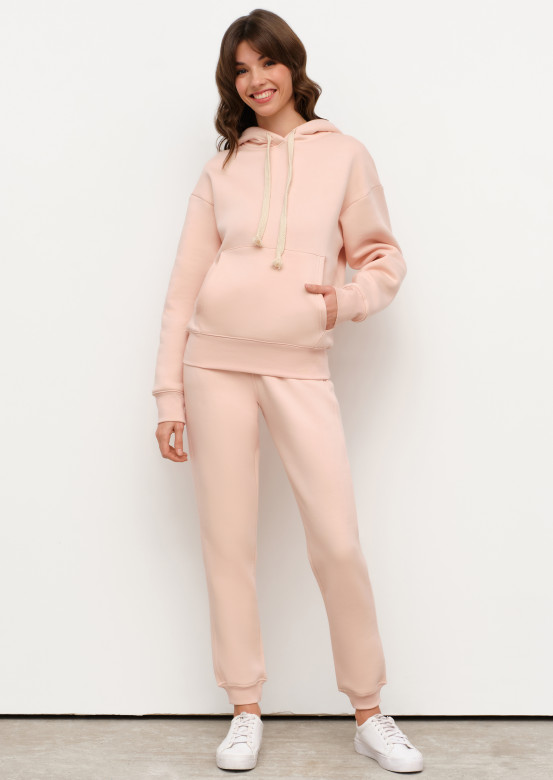 Pink cameo colour footer suit with a hood 