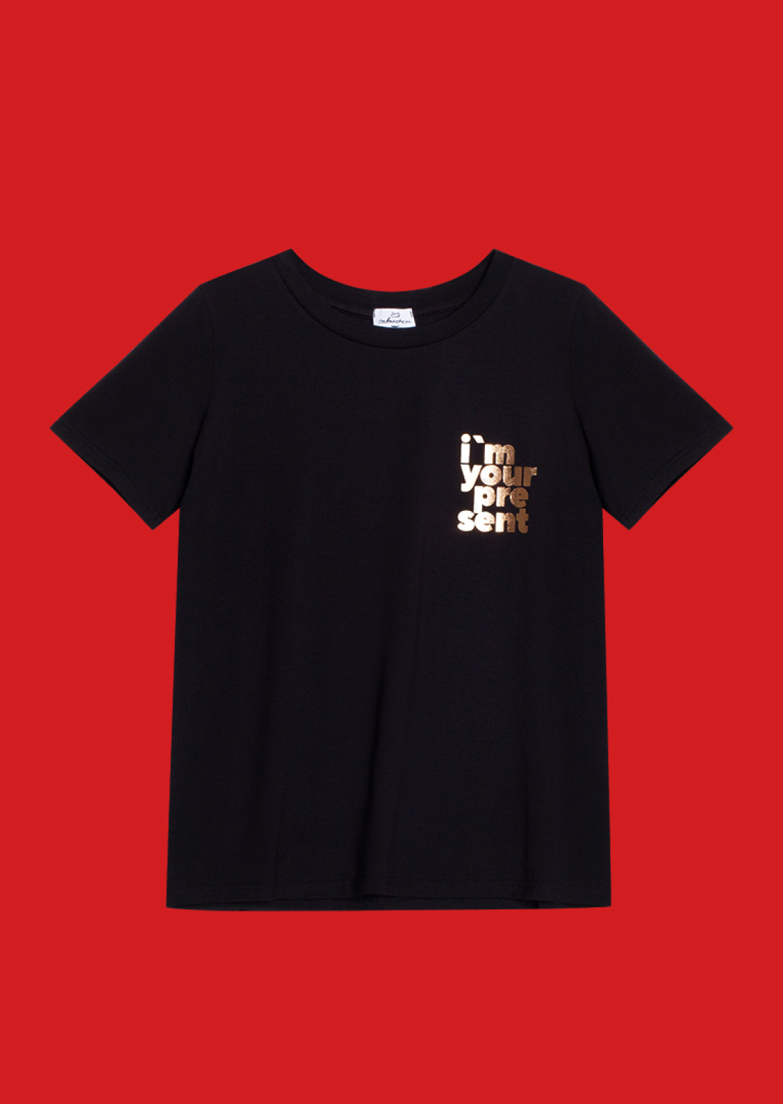Black colour T-shirt with a golden print "I`m your present"