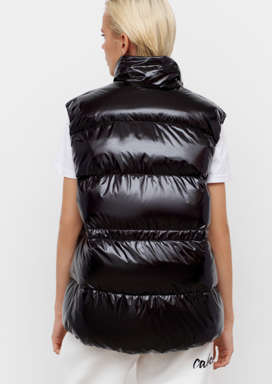 Women black colour lacquered vest