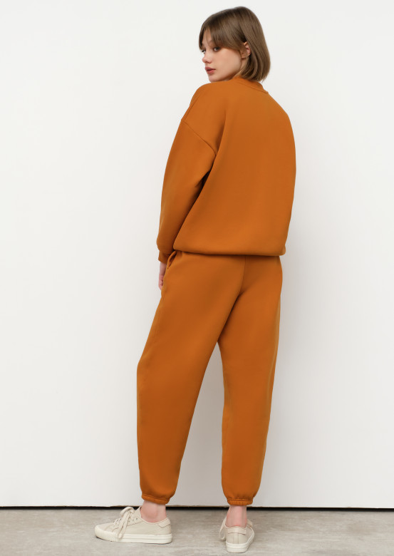 Leather brown footer suit with volumetric pants