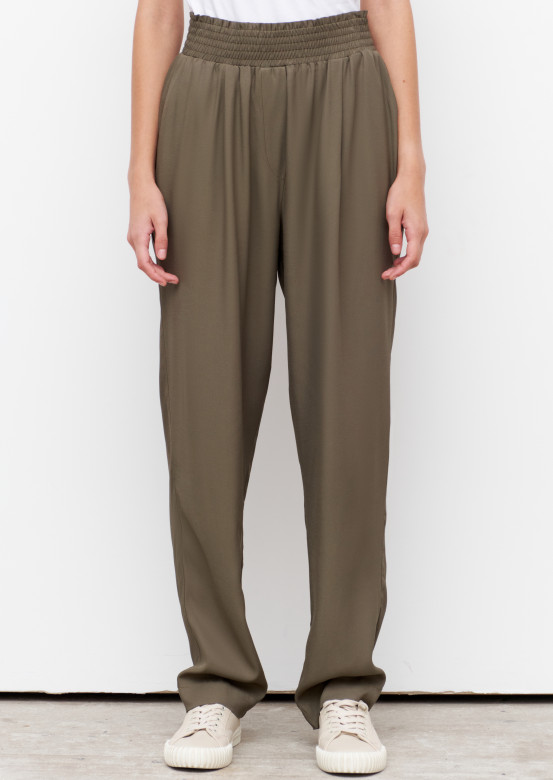 Grey-green colour pleated front trousers