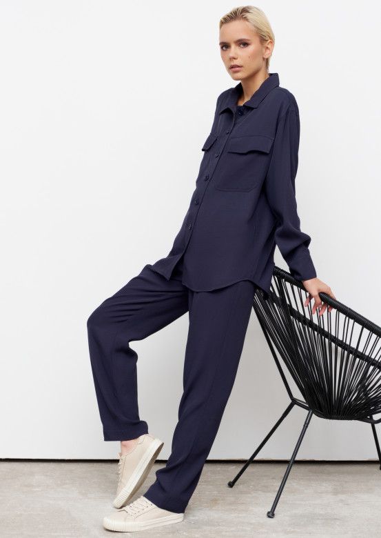 Dark blue colour pleated front trousers