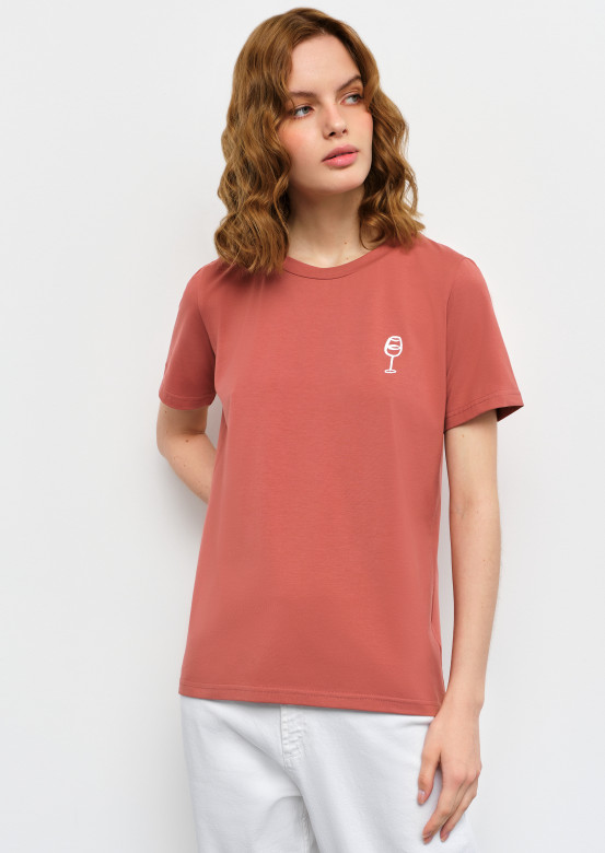 Dark rose T-shirt with "wineglass" print 
