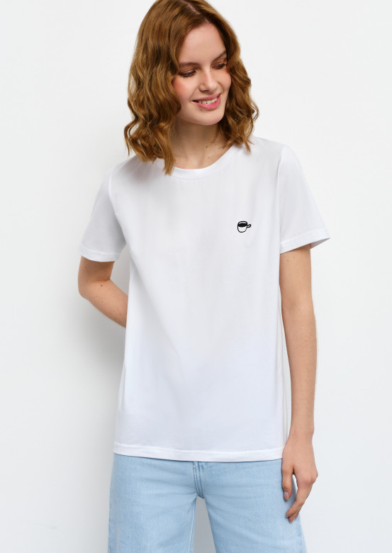 White T-shirt with "cup" print  