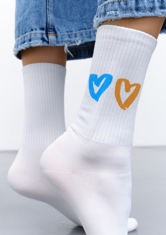 Socks with prints  " Два серця" white
