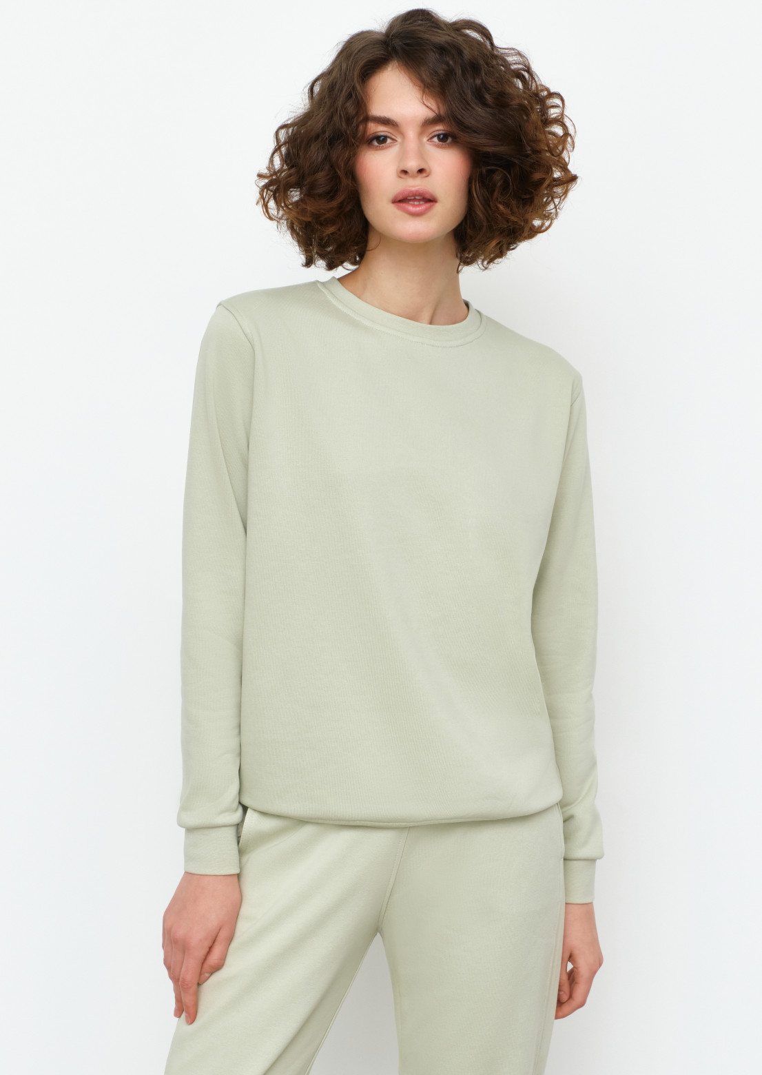 Latte color women basic three-thread sweatshirt