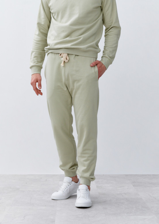 Latte colour men basic three-thread trousers with a lace