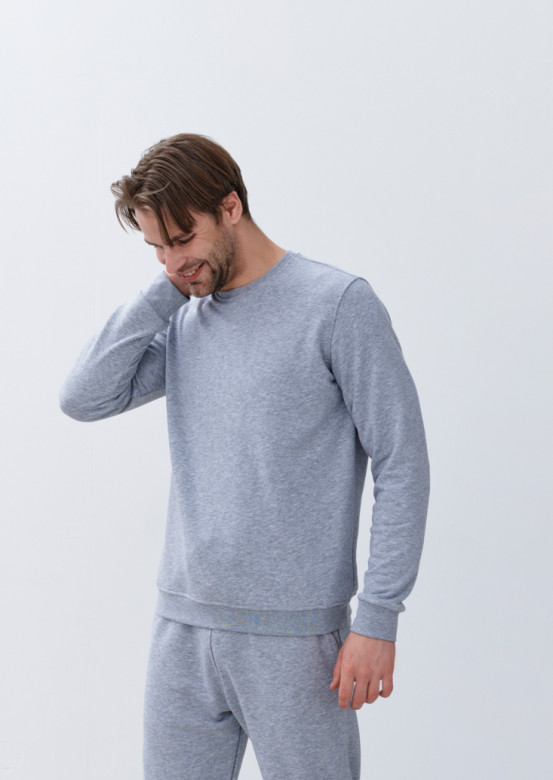 Grey melange colour men basic three-thread sweatshirt 