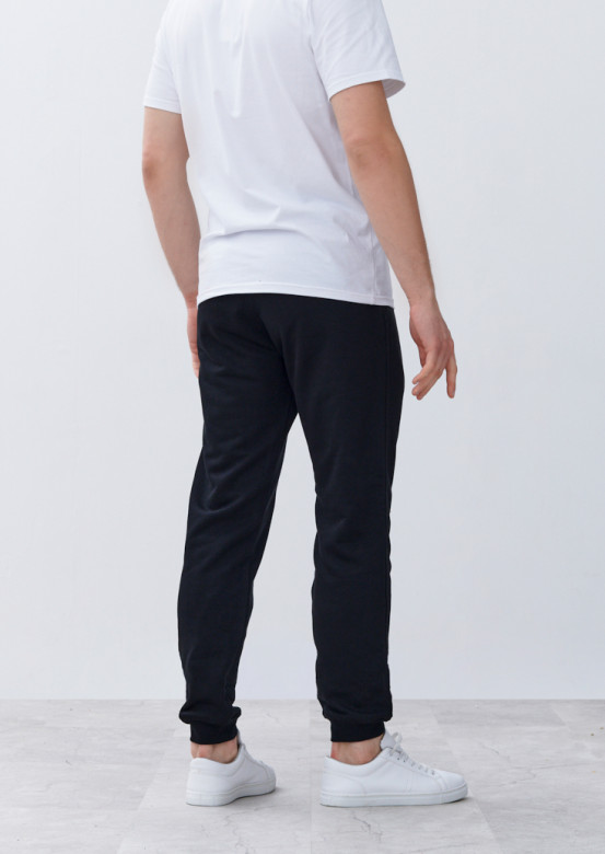 Black colour men basic three-thread trousers with a lace