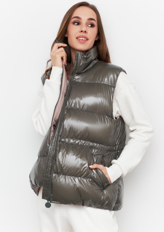 Women olive colour lacquered vest
