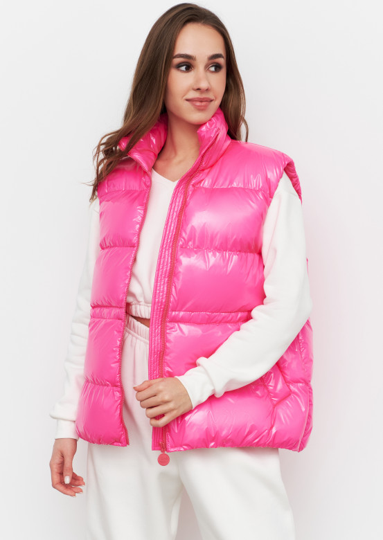 Women bright pink colour lacquered vest 