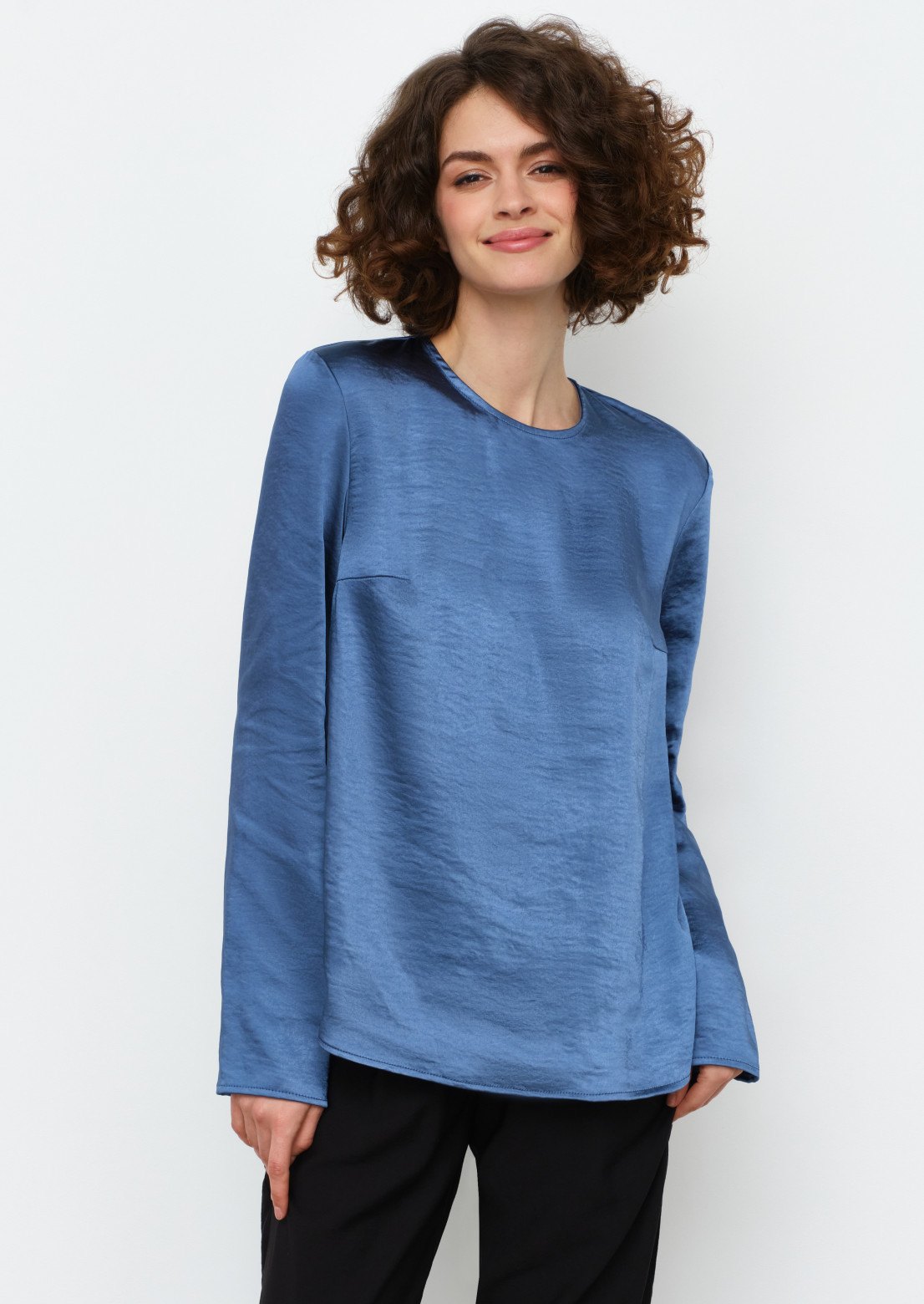 Blue colour satin blouse