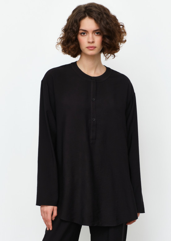 Black colour shirt with a stand-up collar