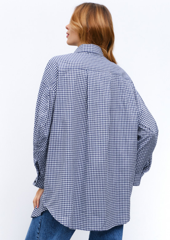  Plaid shirt with voluminous sleeves blue-white