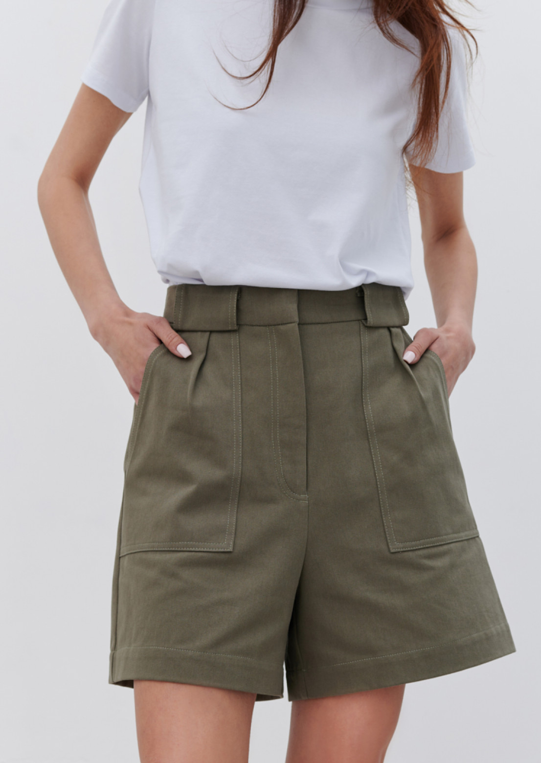 Khaki colour dense cotton shorts