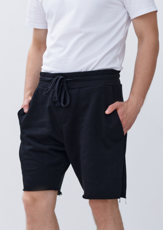 Black colour men three-thread shorts