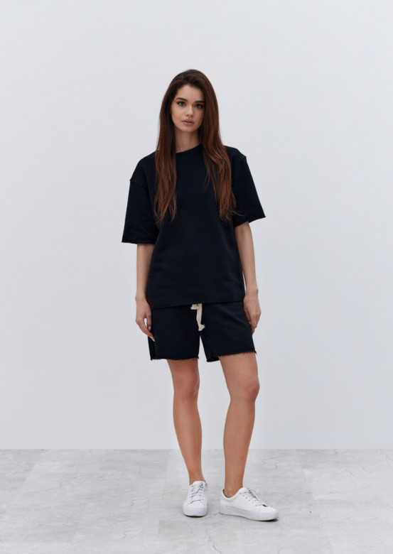 Black colour three-thread suit with shorts