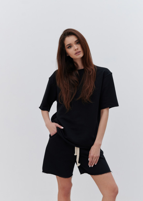 Black colour three-thread suit with shorts
