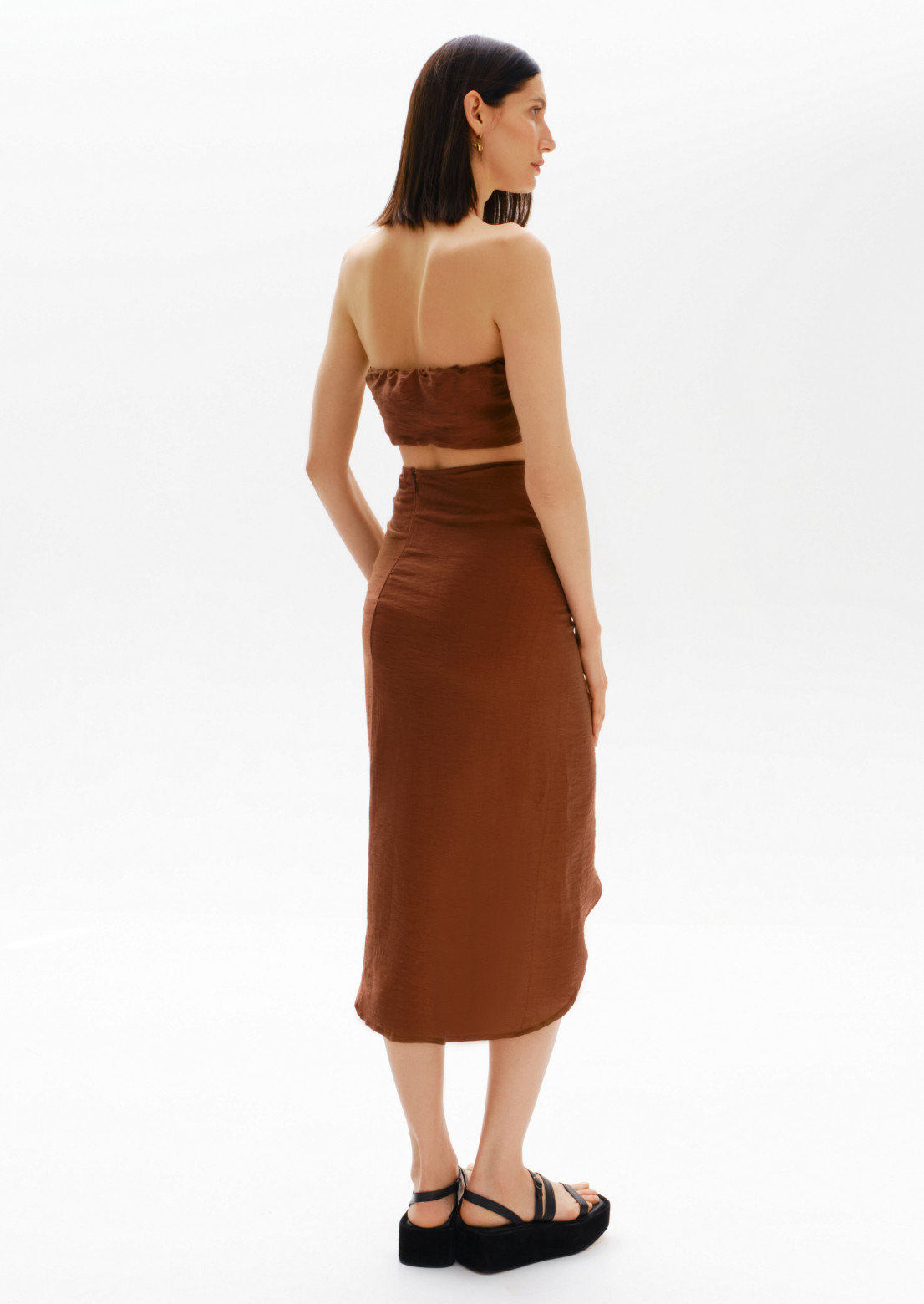 Cappuccino colour mixed linen pleated skirt