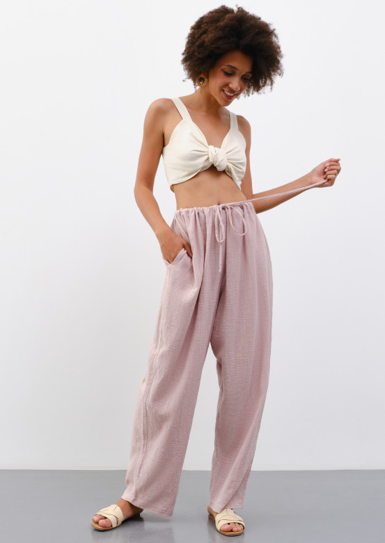 Wide drawstring pants in pink color