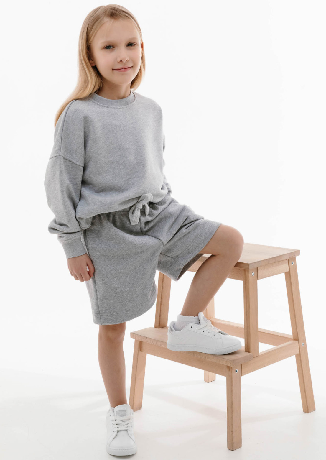 Grey melange color kids three-thread oversize shorts