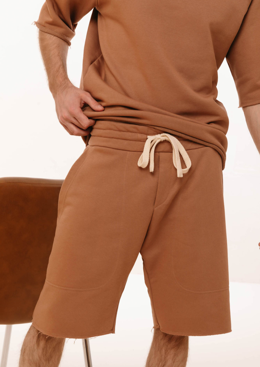 Bear color men elongated three-thread shorts
