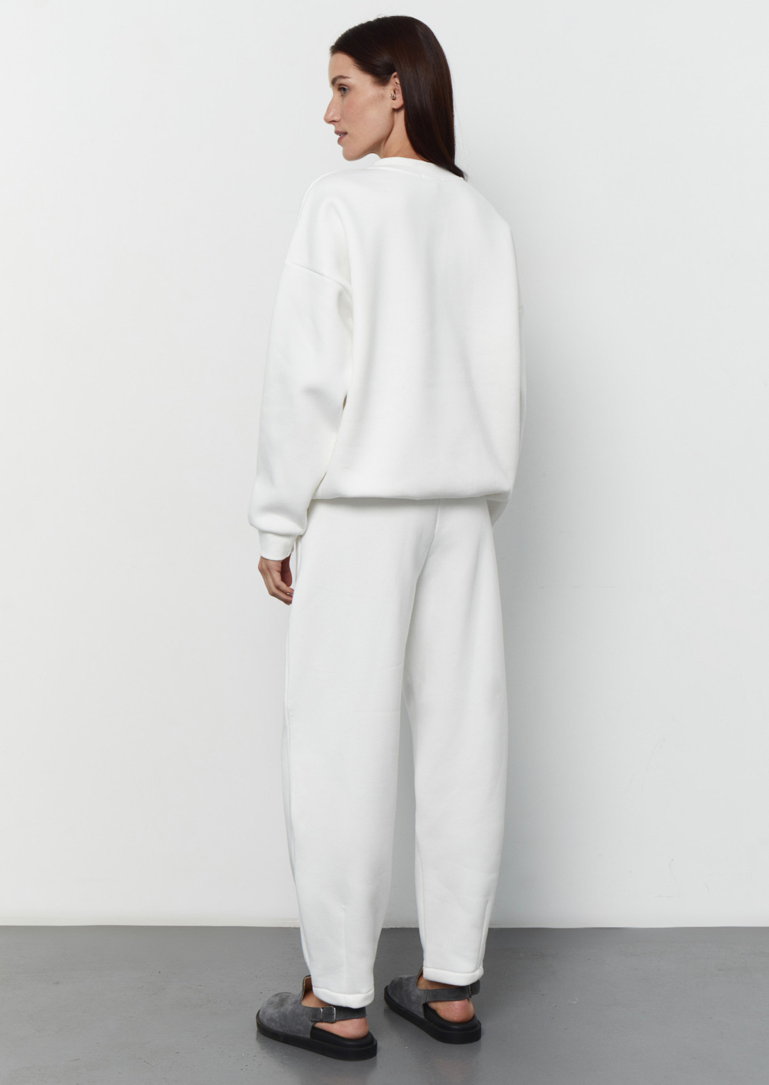 Milk color three-thread insulated suit with print "prapor" sweatshirt and pleated front trousers