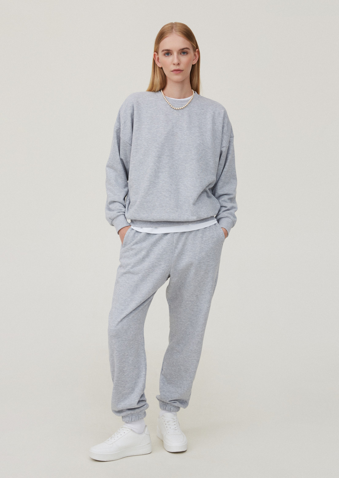 Grey melange color women three-thread sweatshirt