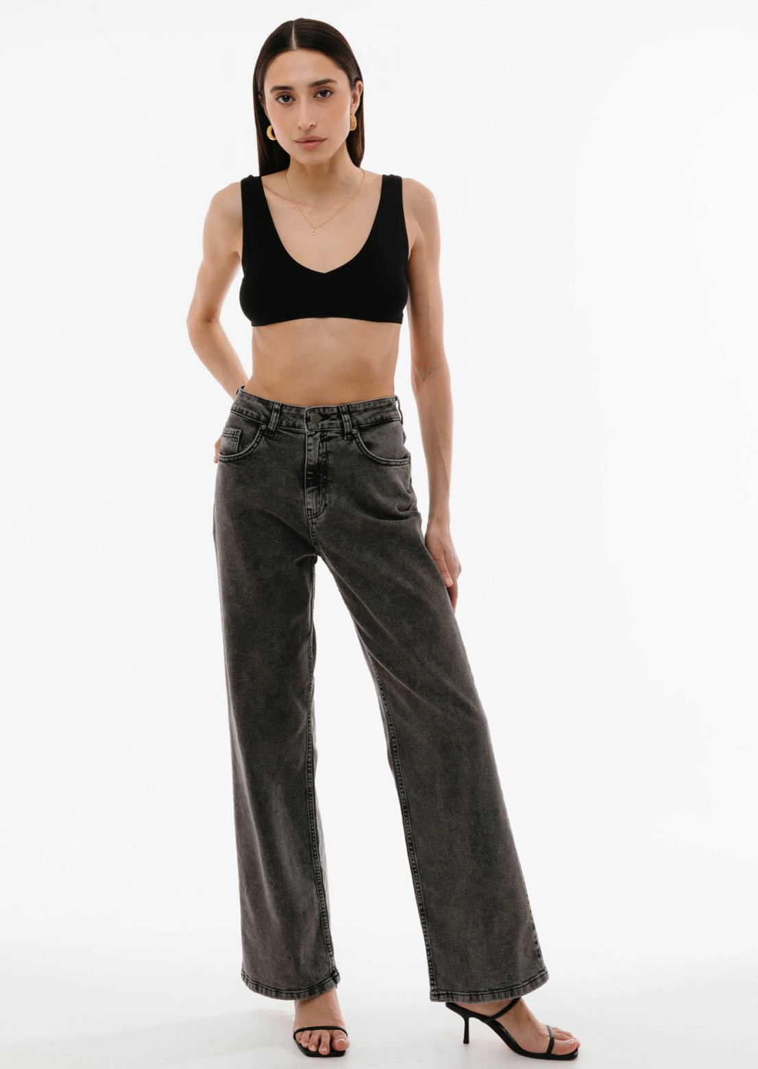 Dark grey 2 color high-waisted wide jeans 