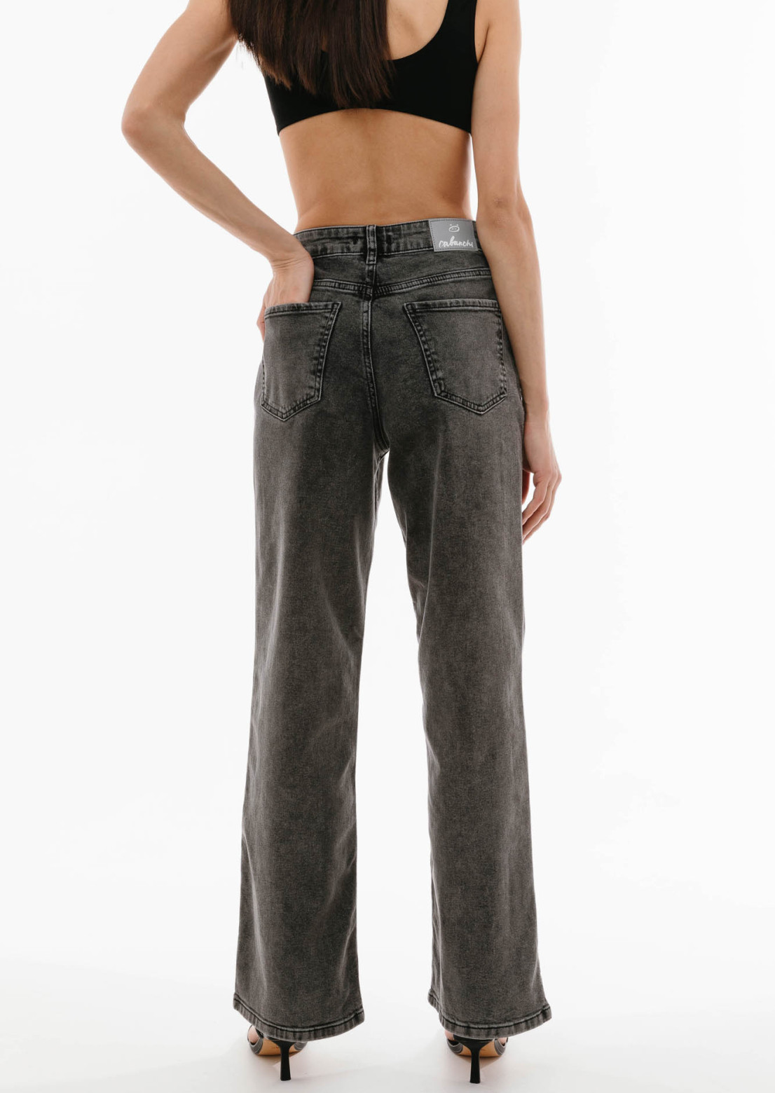 Dark grey 2 color high-waisted wide jeans 