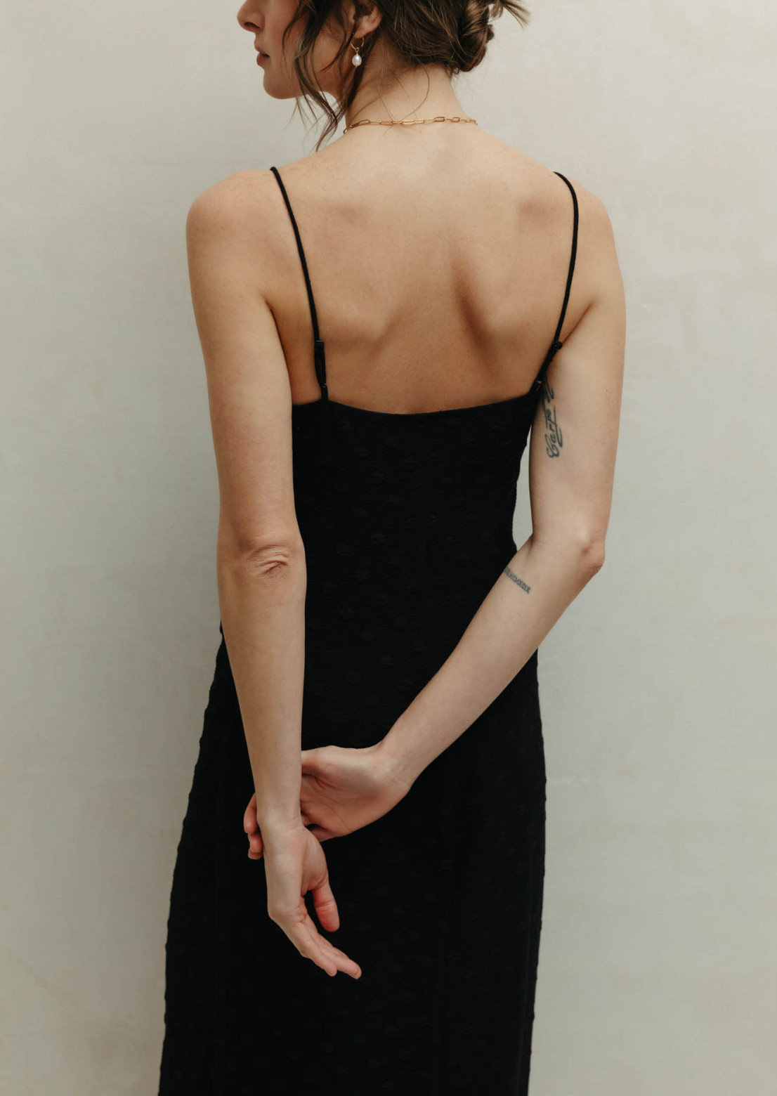 Black color embossed with thin straps dress 