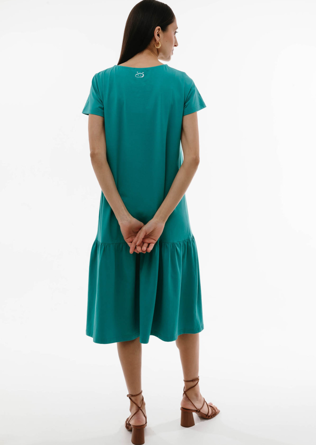 Turquoise t-shirt-dress with a flounce