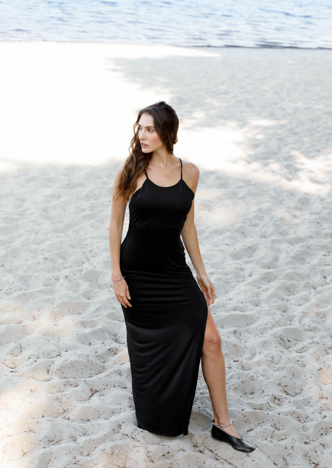 Black dress made of viscose with straps