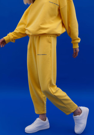 Women's yellow color three-thread pleated front trousers "На Перемогу"