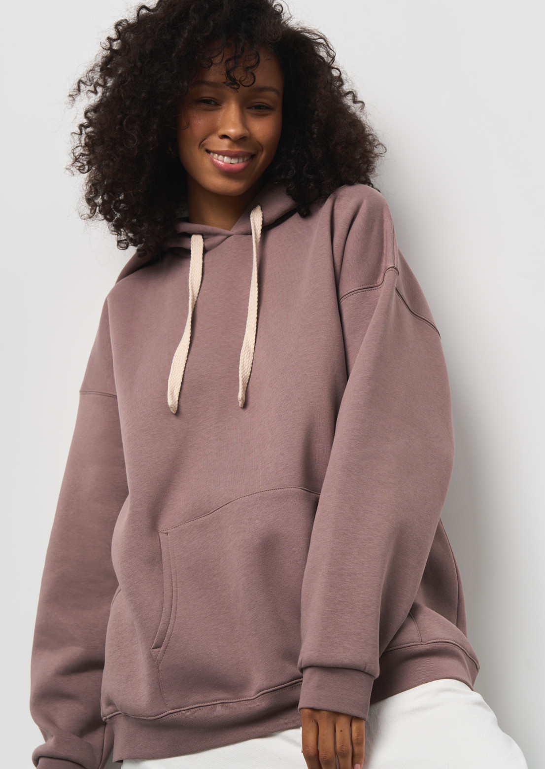 Deep taupe color three-thread insulated hoodie