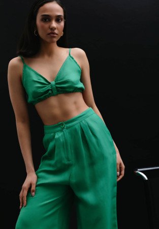 Green color mixed linen top 