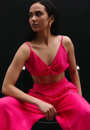 Топ зі змішаного льону малиновий