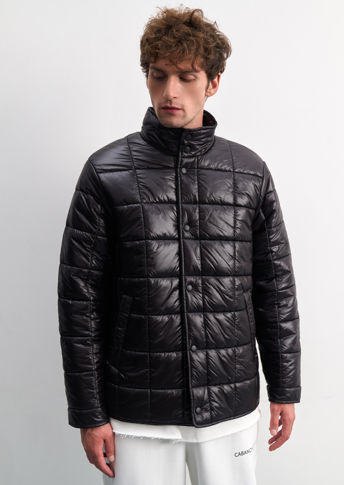 Men's black color quilted glitter jacket