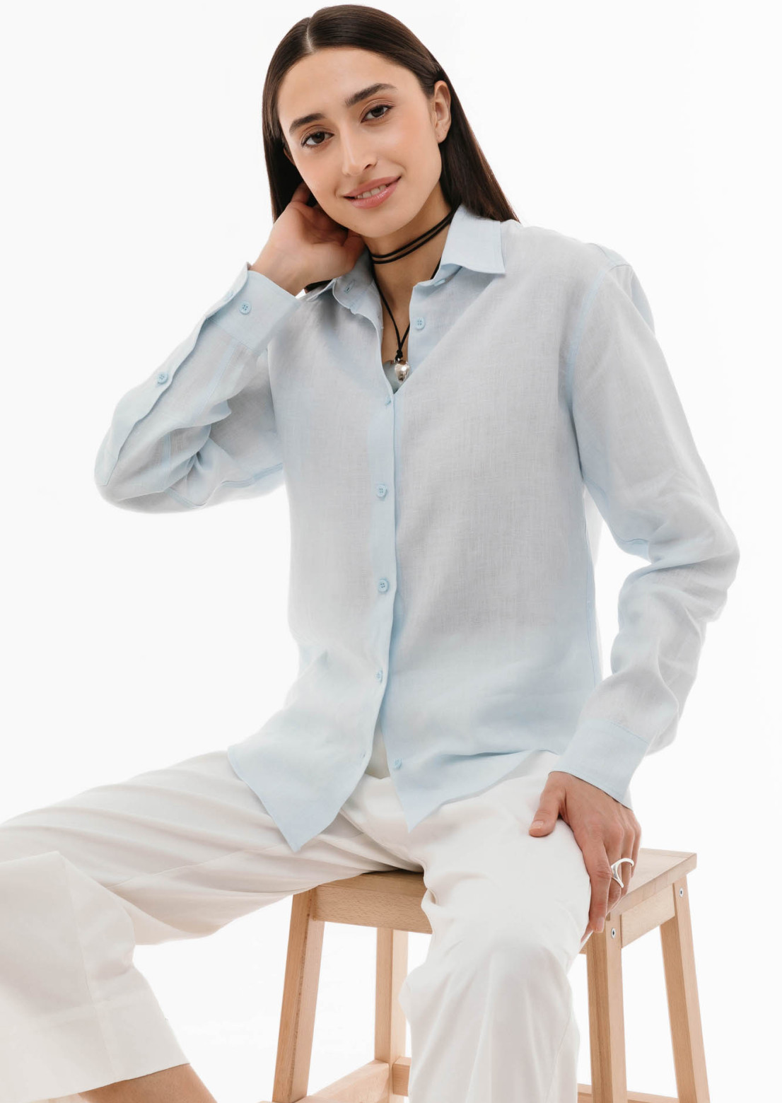 Light blue color women linen shirt
