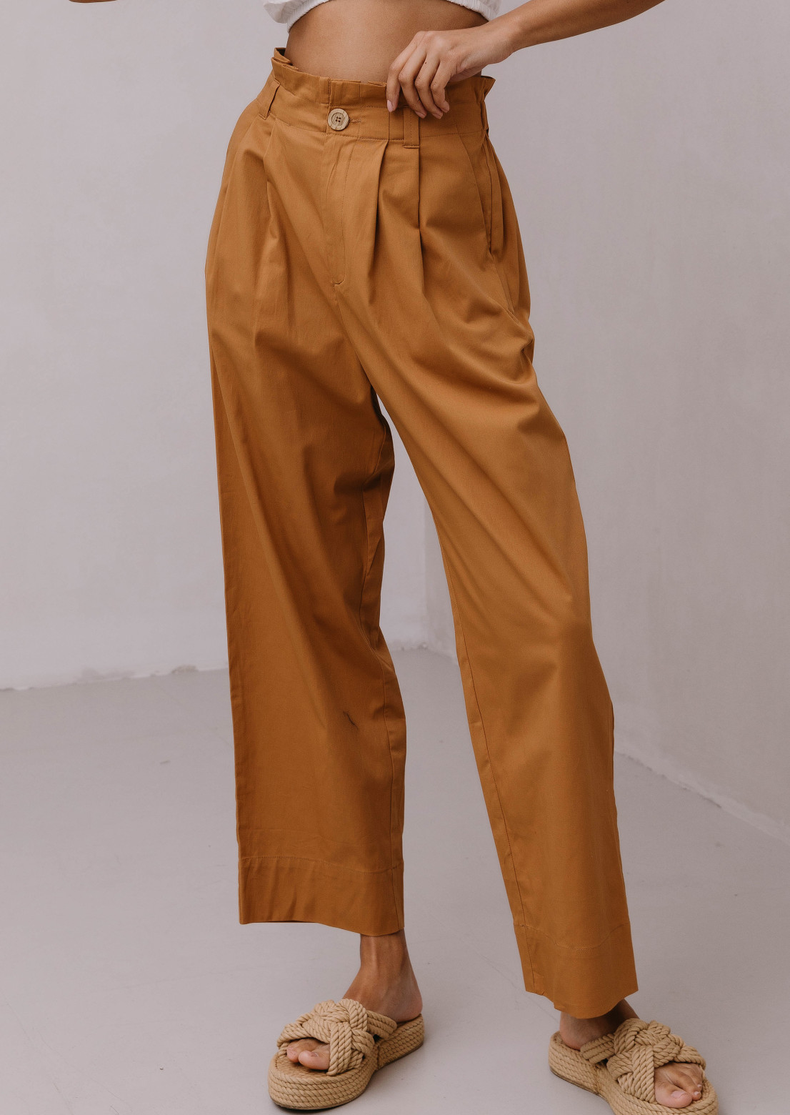 Brown colour cotton pleated trousers