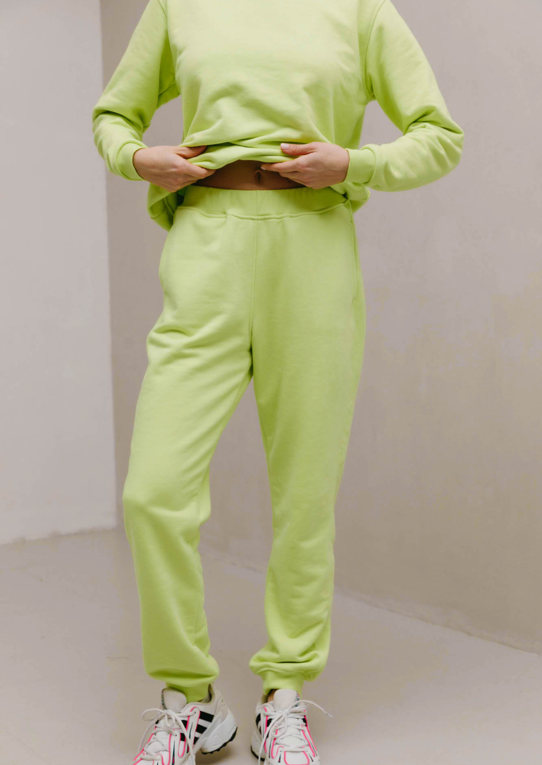 Lime color women basic three-thread trousers